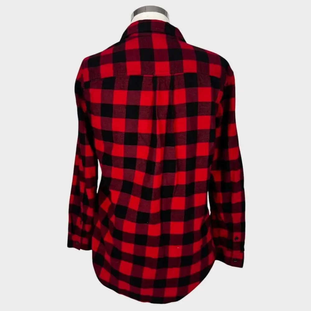 Eddie Bauer Womens Small Red Black Buffalo Plaid Button Front Cotton Shirt - Picture 5 of 10